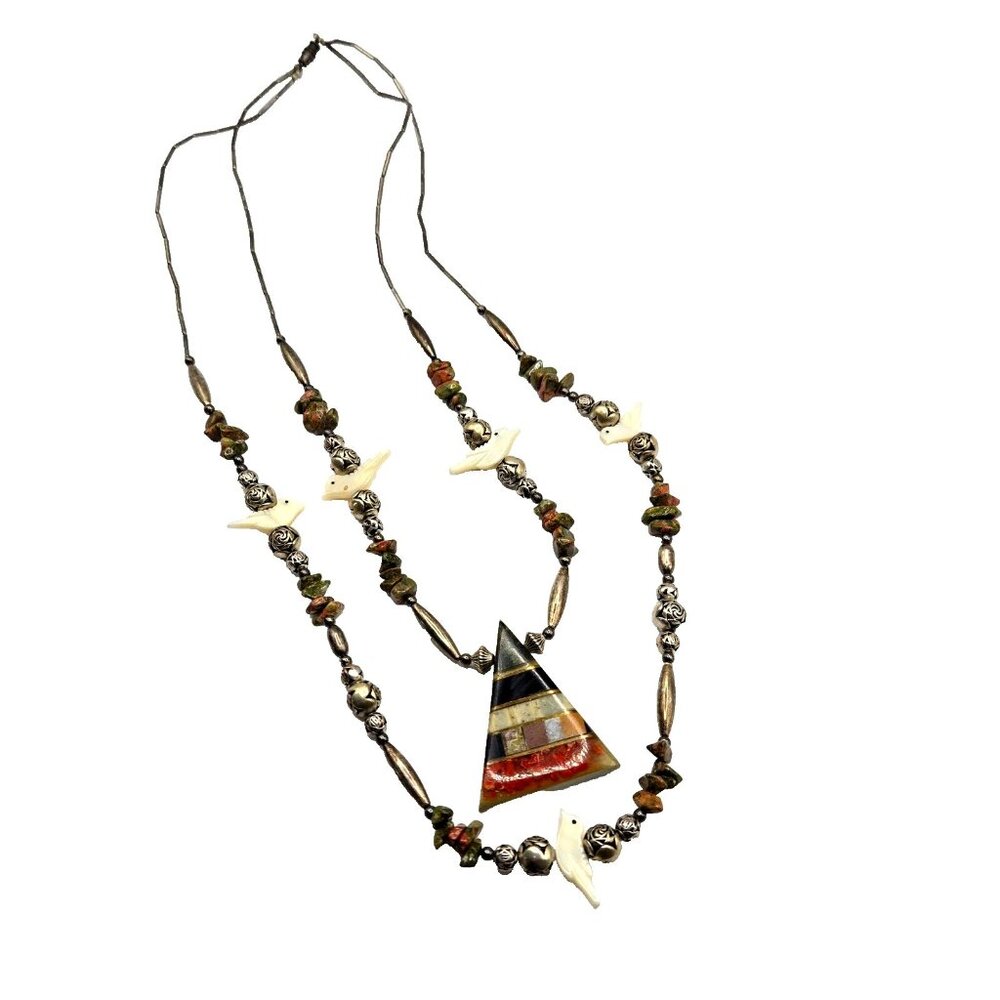 Vintage Southwestern Sterling Silver Fetish Necklace with Jasper Inlay Pendant